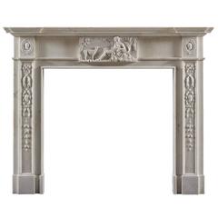 Antique Neoclassical Fireplace Mantel in Statuary Marble