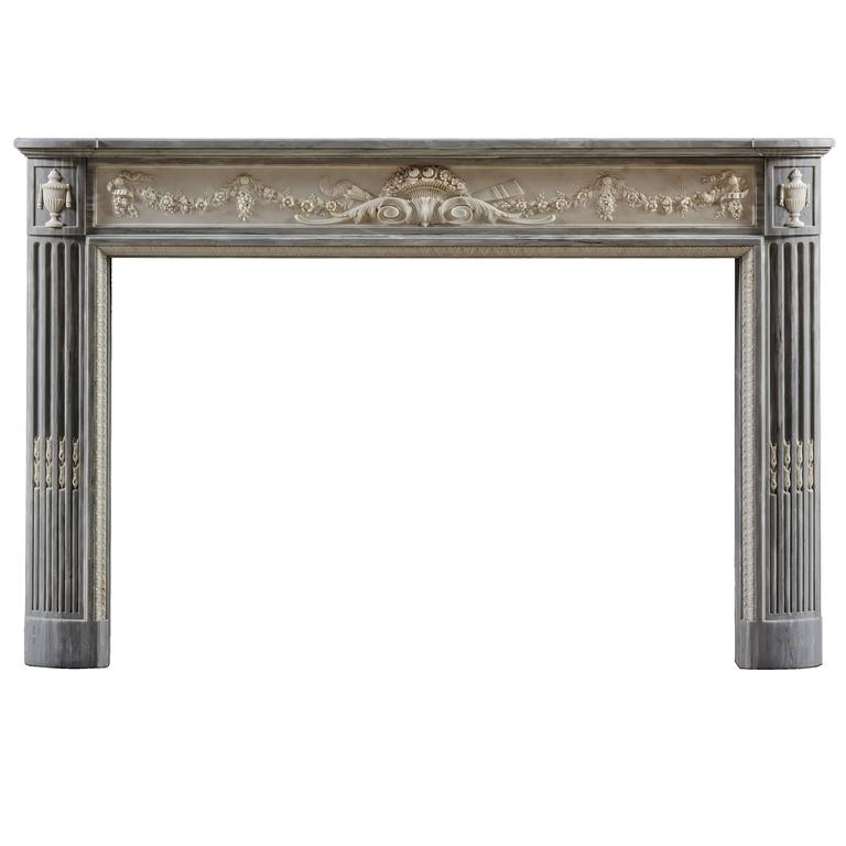 Antique Louis XVI Style Fireplace Mantle in Blue Turquin For Sale