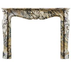 Antique Louis XV Style Fireplace Mantel in Breche Marble