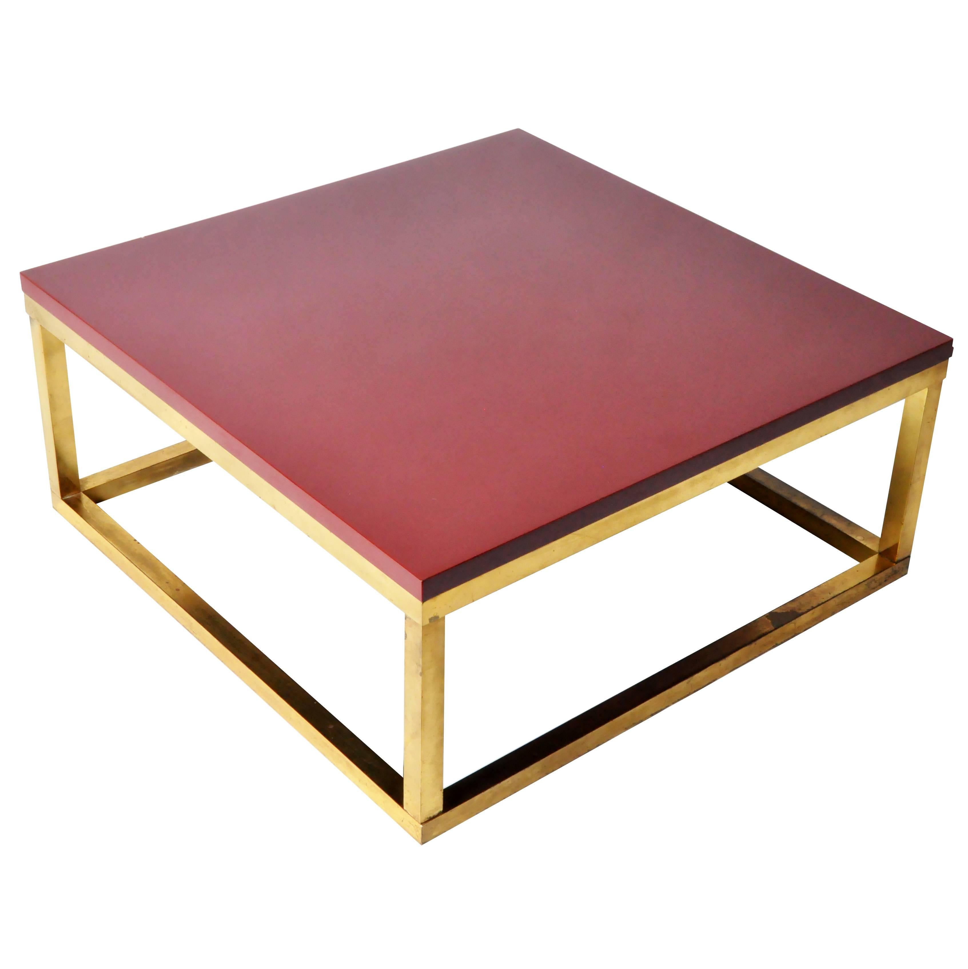 Red Lacquer and Brass Cube Low Tables in the Style of Kai Kristiansen