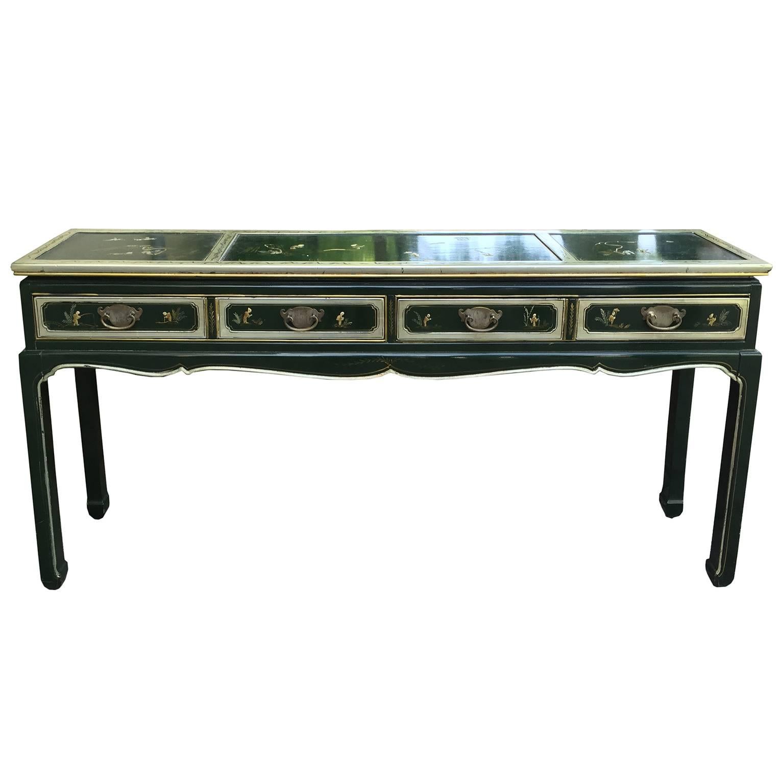 Mid-20th Century Laquered Green Chinoserie Sofa Table
