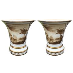 Pair of 19th Century English Porcelain Vase, Sepia