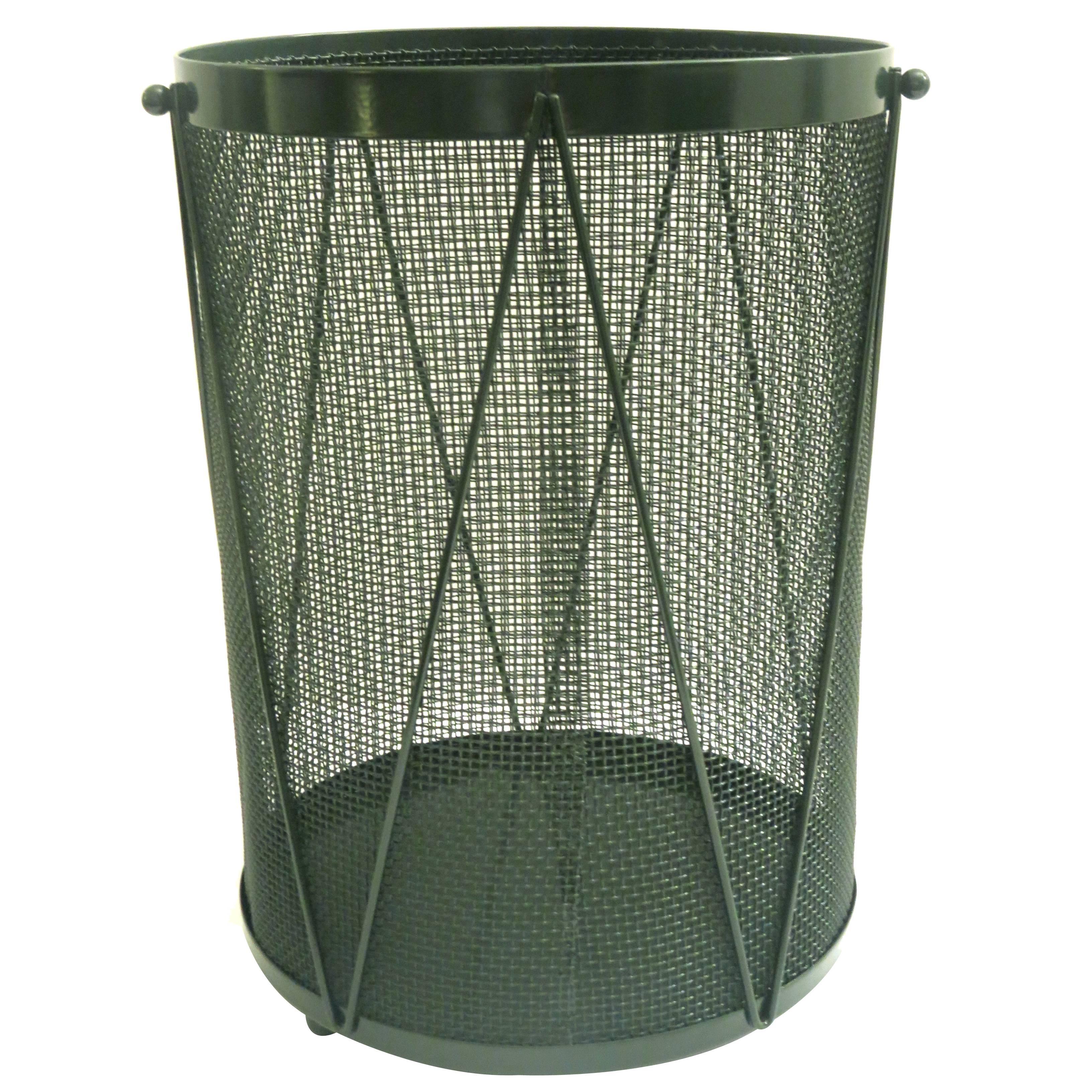 1950s Atomic Age Metal Military Green Wastebasket