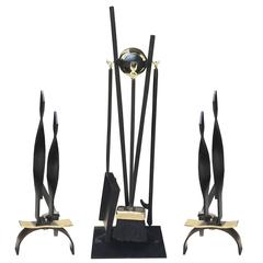Mid-Century Fire Tools and Andiron Set by Donald Deskey, circa 1950s