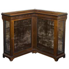 Antique 19th Century English Inlaid Corner Display Cabinet with Gallery