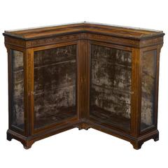 19th Century English Inlaid Corner Display Cabinet with Gallery