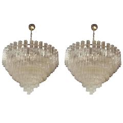 Pair of Clear Tronchi Glass Venini Chandeliers