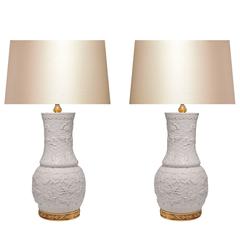 Pair of Fine Carved White Porcelain Lamps