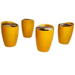 Set of Four Orange Fiberglass Stools with Velvet Upholstery 5