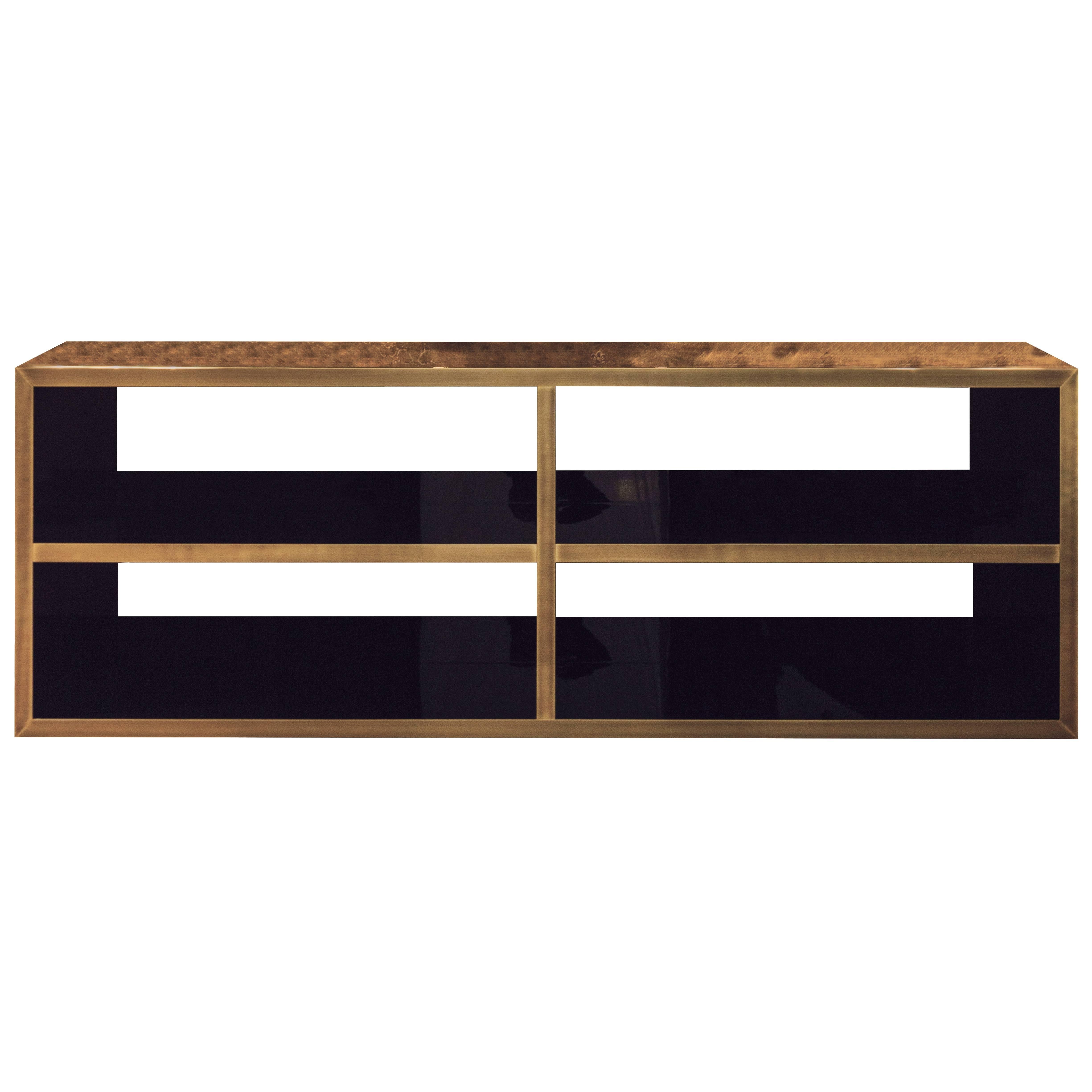 Italian Modern Ebony Wood and Brass Alexandra Bookcase by Dom Edizioni For Sale