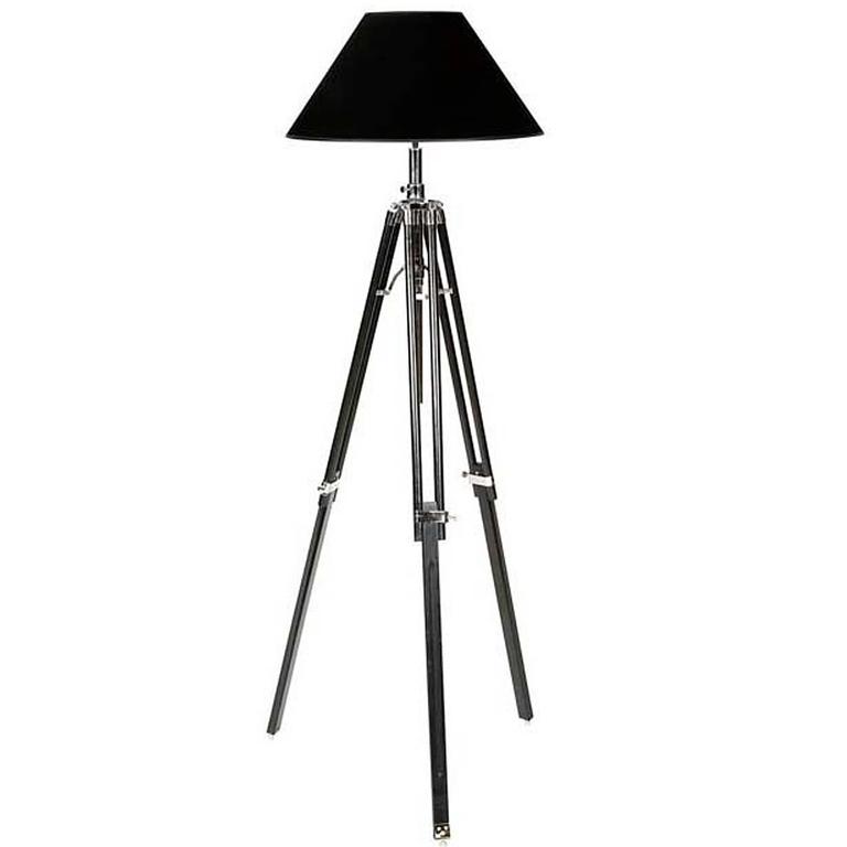 Tripod Floor Lamp with Telescopic Black Legs and Nickel For Sale at 1stDibs
