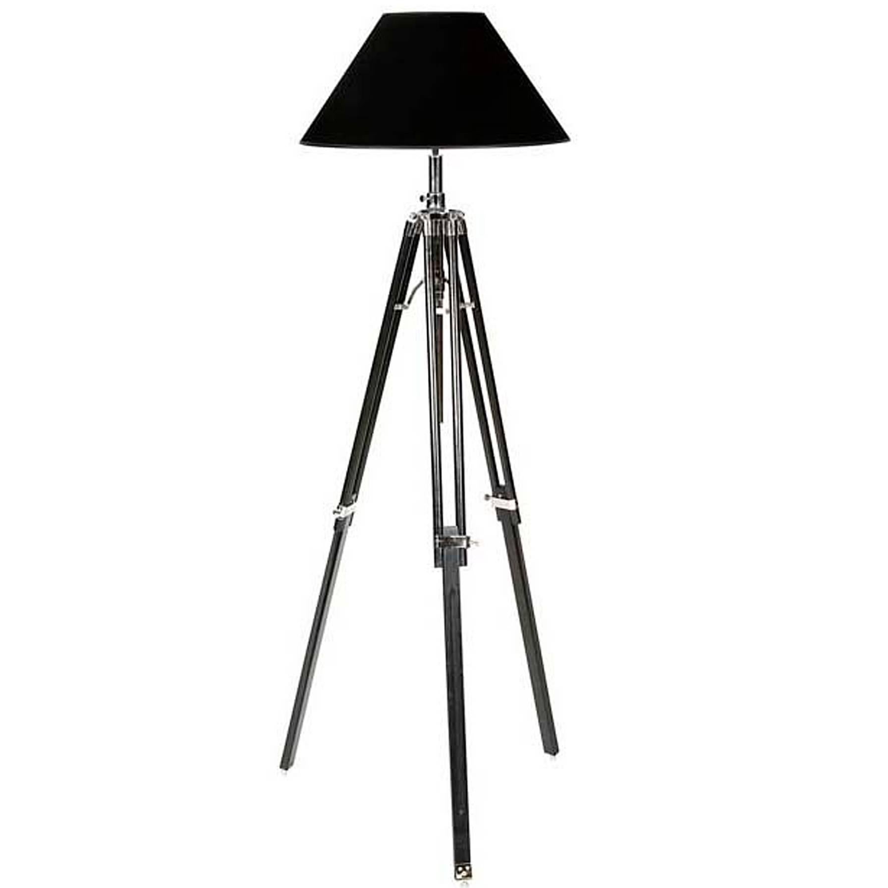 Tripod Floor Lamp with Telescopic Black Legs and Nickel For Sale at 1stDibs