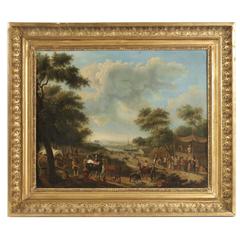 Oil on Canvas French Empire Period "Campaign Market Place" Sign P.L, circa 1810