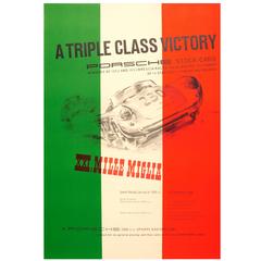 Vintage Original 1954 Car Racing Poster, XXI Mille Miglia, Porsche Stock Cars Victory