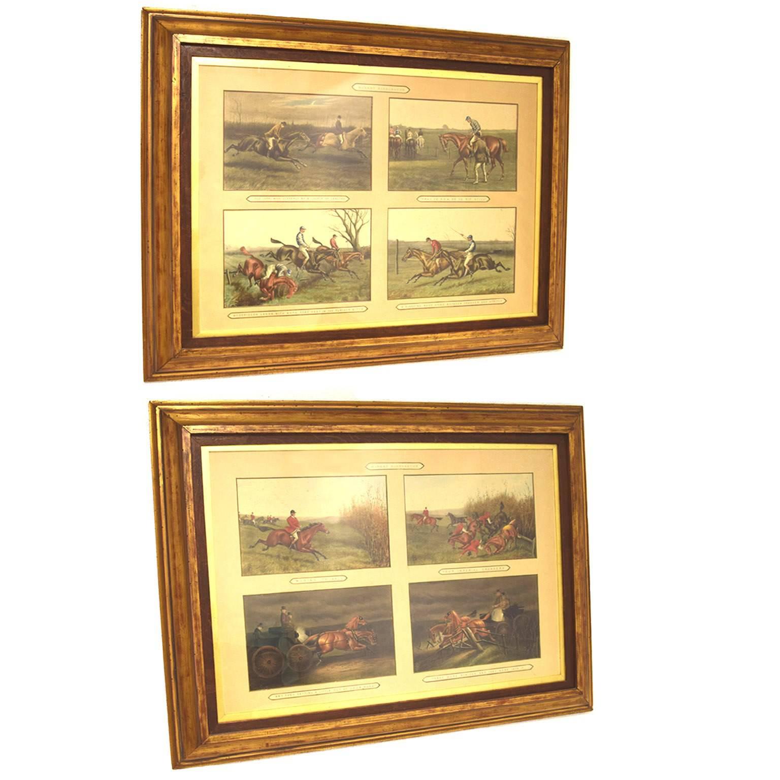 Suite of Eight Antique English Hand-Colored Signed Sporting Engravings For Sale