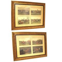 Suite of Eight Antique English Hand-Colored Signed Sporting Engravings