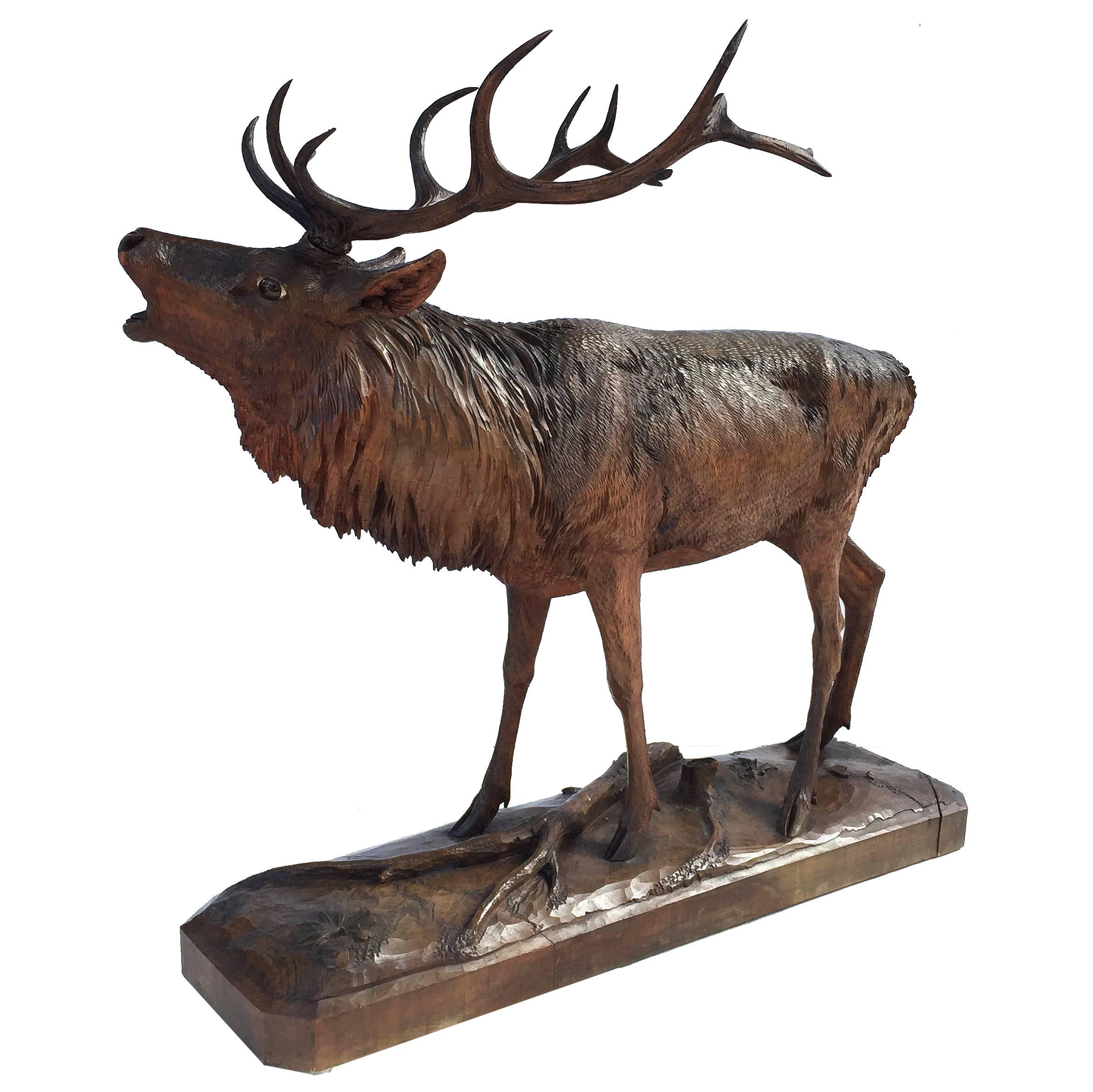 Large Black Forest Deer Sculpture