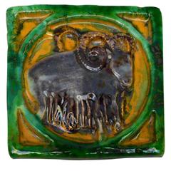 Danish Mid-Century Modern Green and Yellow Glazed Terracotta Plaque by Bangholm 7