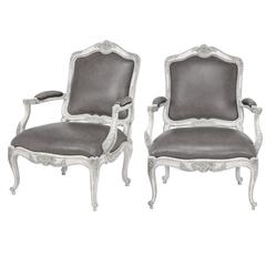 French Louis XV Style Armchairs in Leather
