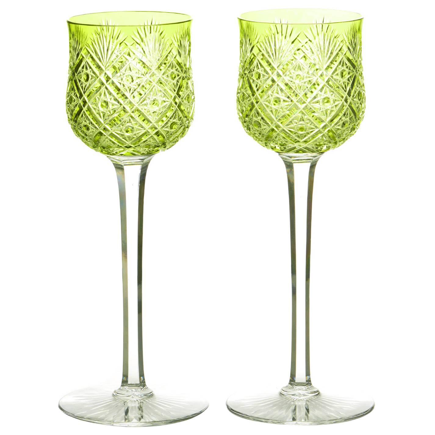 12 Baccarat Cut Crystal Wine Goblets in Chartreuse