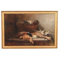 Signed Still Life Oil on Canvas of Painting Hare and Game Birds, circa 1800