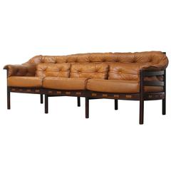Tufted Leather Camel Colored Three-Seat Arne Norell Sofa