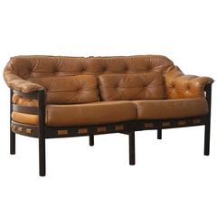 Arne Norell Two-Seat Settee Sofa in Camel Leather 11