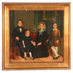 Antique Original Oil on Canvas Painting, Family Portrait, Denmark, 1820-1840