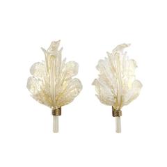 Pair of Expressive Murano Gold and Clear Barovier e Toso Leaf Wall Scones