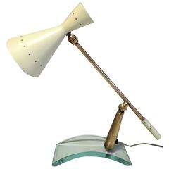 Glass and Brass Italian Mid-Century Table Lamp with Cone Shade 7