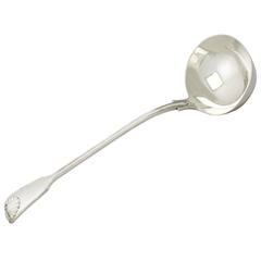 Sterling Silver Fiddle, Thread and Shell Pattern Soup Ladle Antique Victorian 12