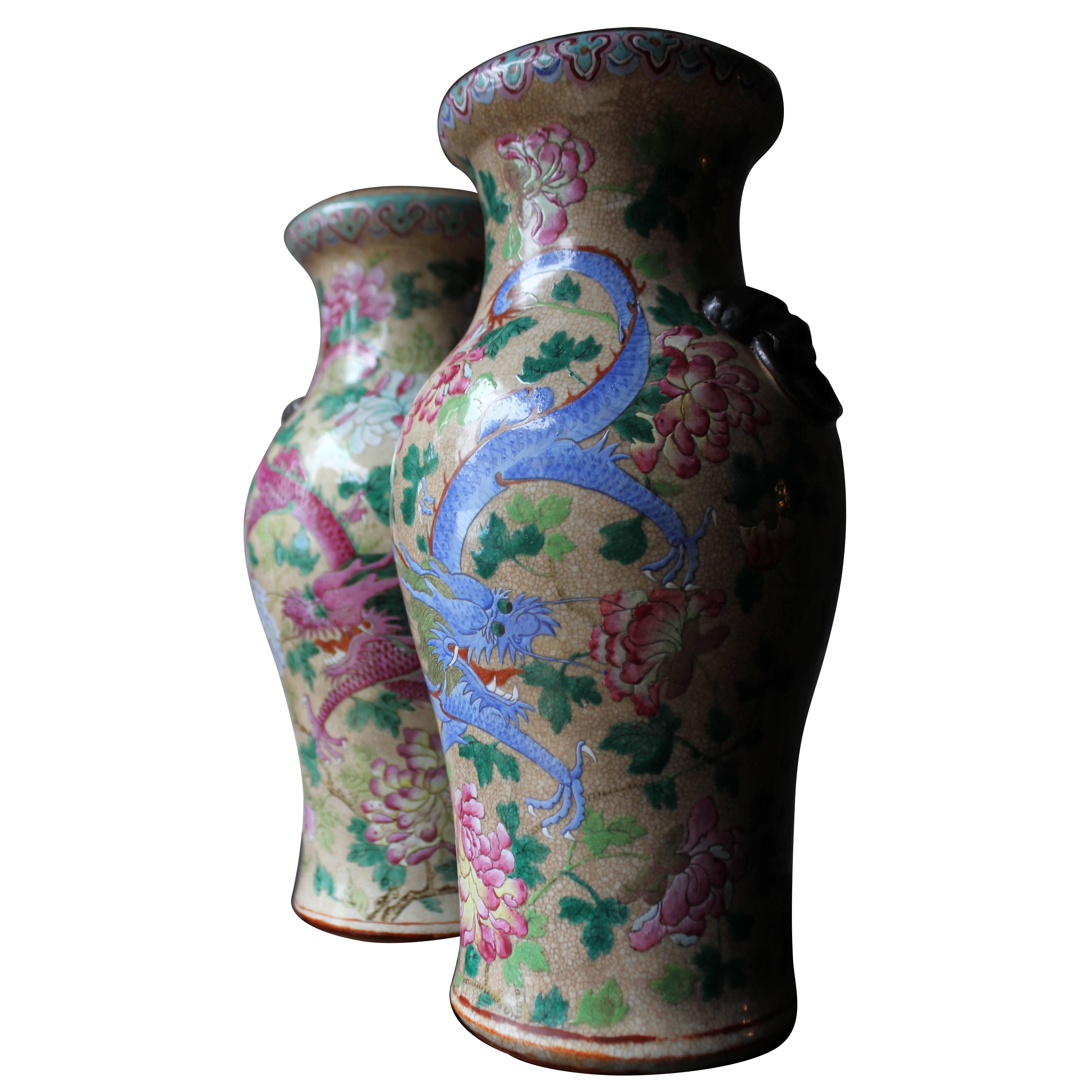 Intriguing Pair of Chinese Famille Rose Porcelain Vases, circa 1790-1810