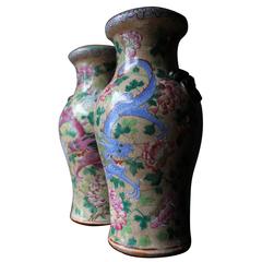 Antique Intriguing Pair of Chinese Famille Rose Porcelain Vases, circa 1790-1810