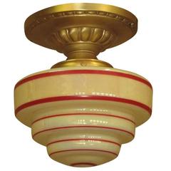 Red Striped Custard Globe on Antique Fitter, Mid-1930s