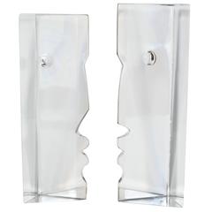 Pair of Stunning Mid-Century Baccarat Crystal Face Bookends Designed by R.Rigot