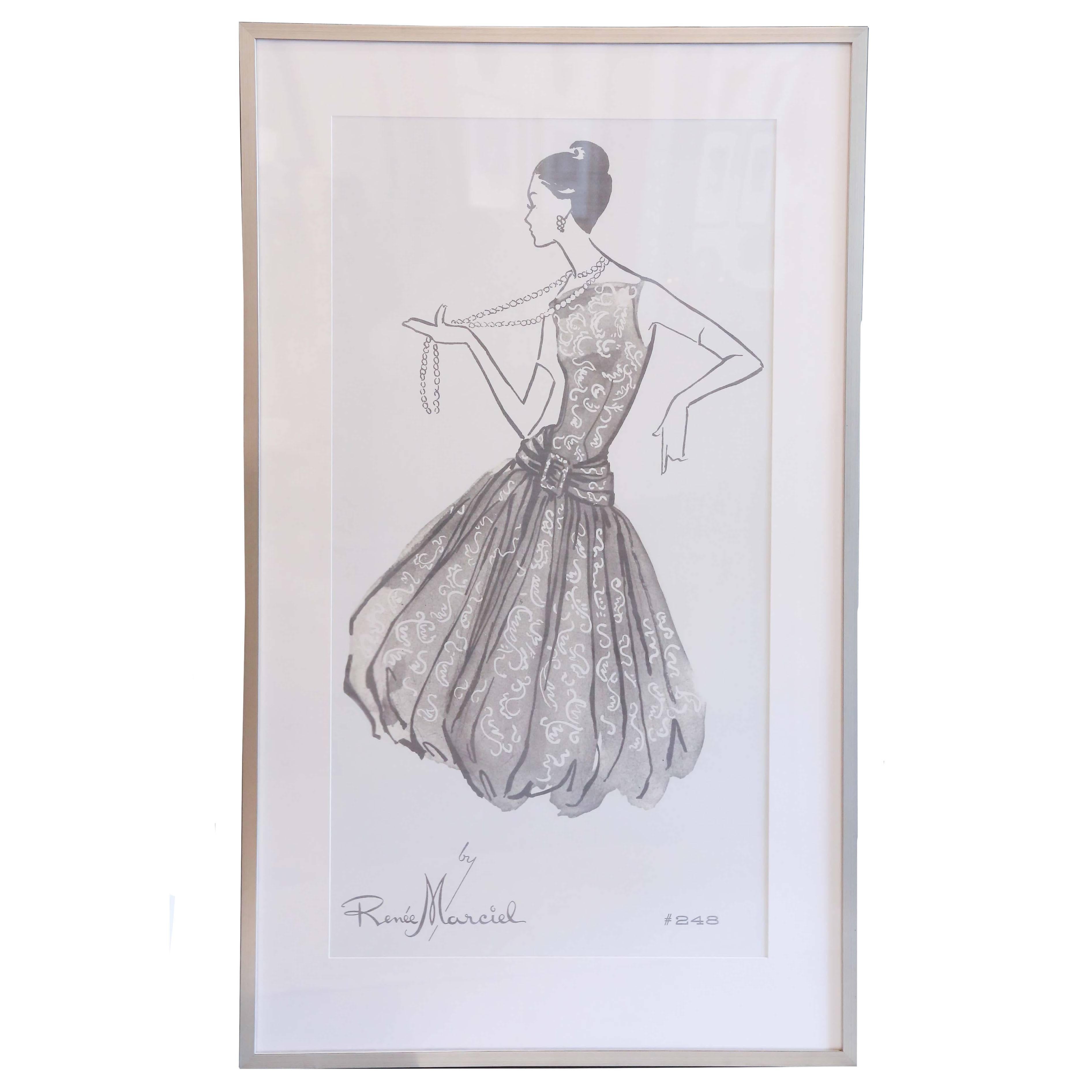 Oversized Framed Poster of Parisian Fashion Sketch from Renee Marciel