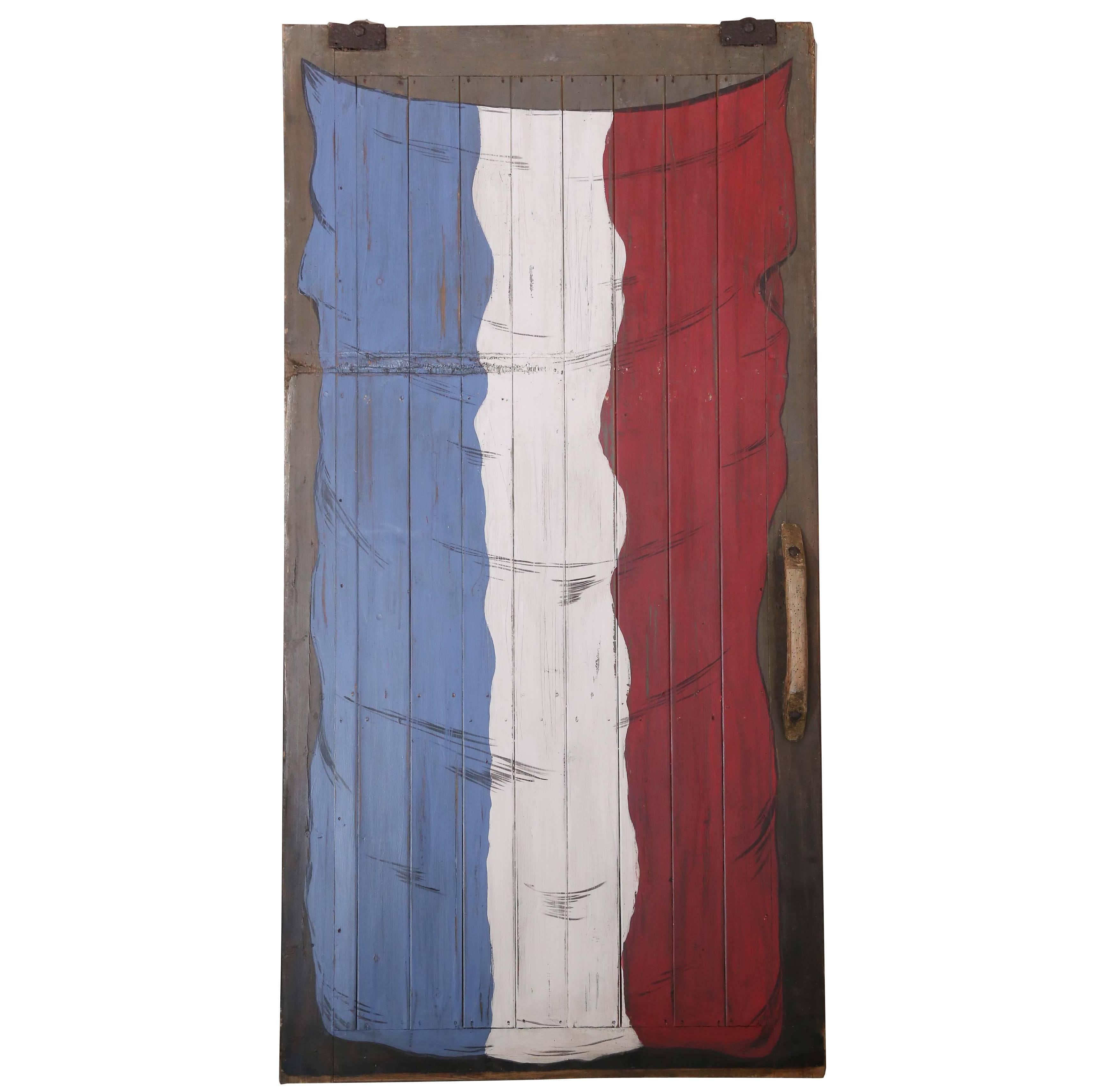 Large Antique French Barn Door with Flag of France Painting