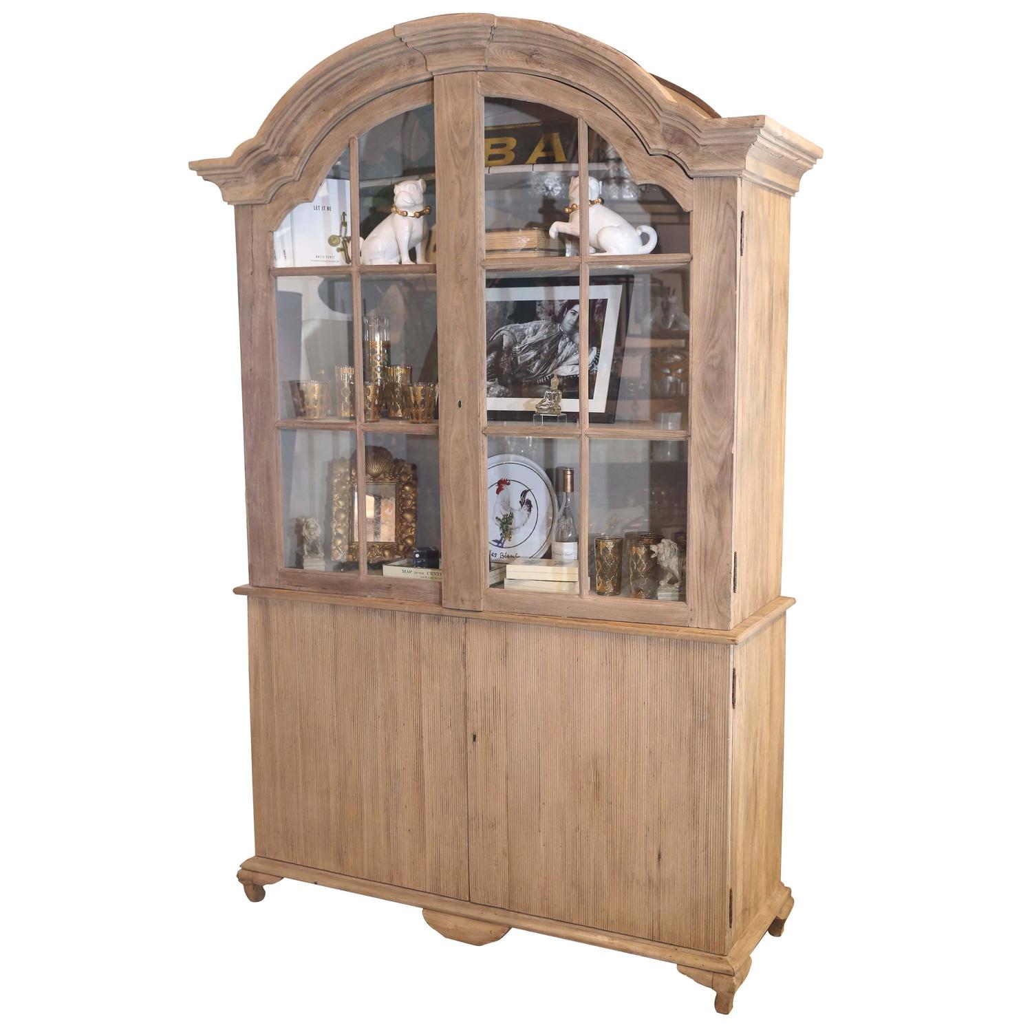 Large Distressed Hugh Cabinet w/ Glass Pane Doors For Sale at 1stdibs