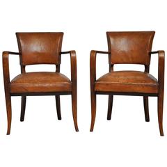 French Bridge Armchairs in Original Leather