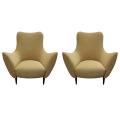 Pair of Large Midcentury Style Italian Lounge or Armchairs with Flared Arms