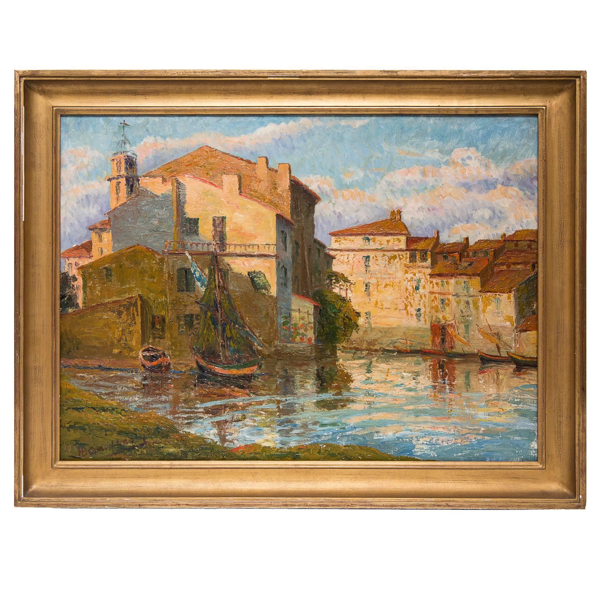 "Southern Village of France" Oil on Canvas by E. Bianchini, Signed For Sale
