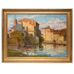 "Southern Village of France" Oil on Canvas by E. Bianchini, Signed