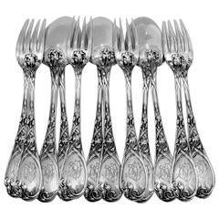 Puiforcat Fabulous French Sterling Silver Dinner Flatware Set 12 Pieces Iris