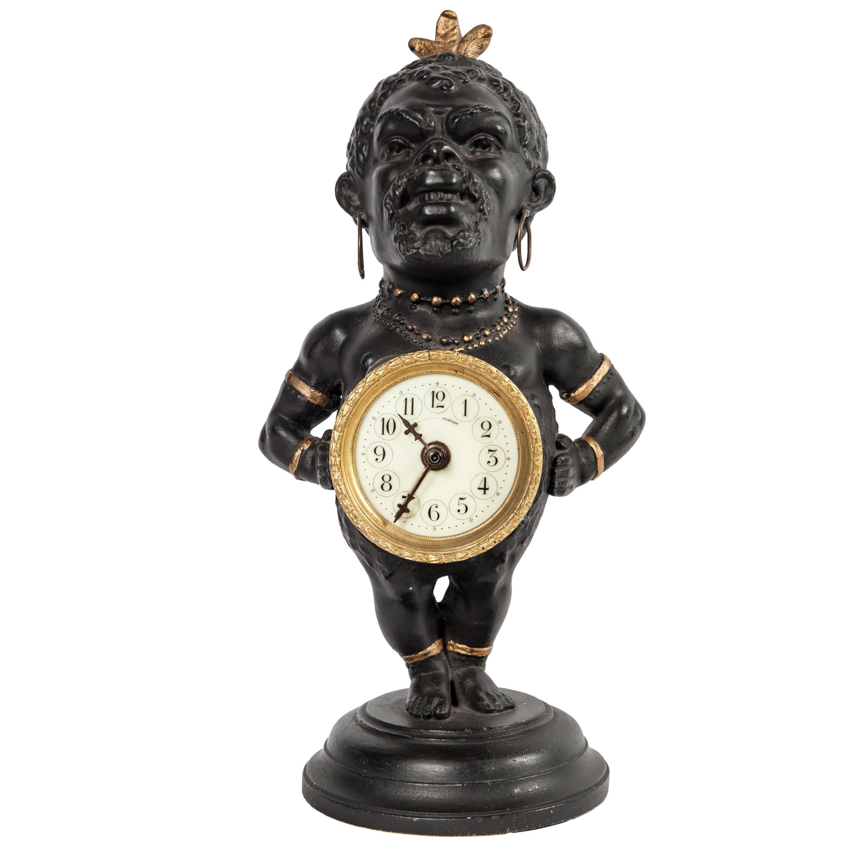 Decorative Polychrome French White Metal Time Piece Clock Figure, circa 1880 For Sale