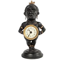 Antique Decorative Polychrome French White Metal Time Piece Clock Figure, circa 1880