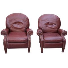2000s Pair of Burgundy Leather Reclining Chairs Made by Bradington Young