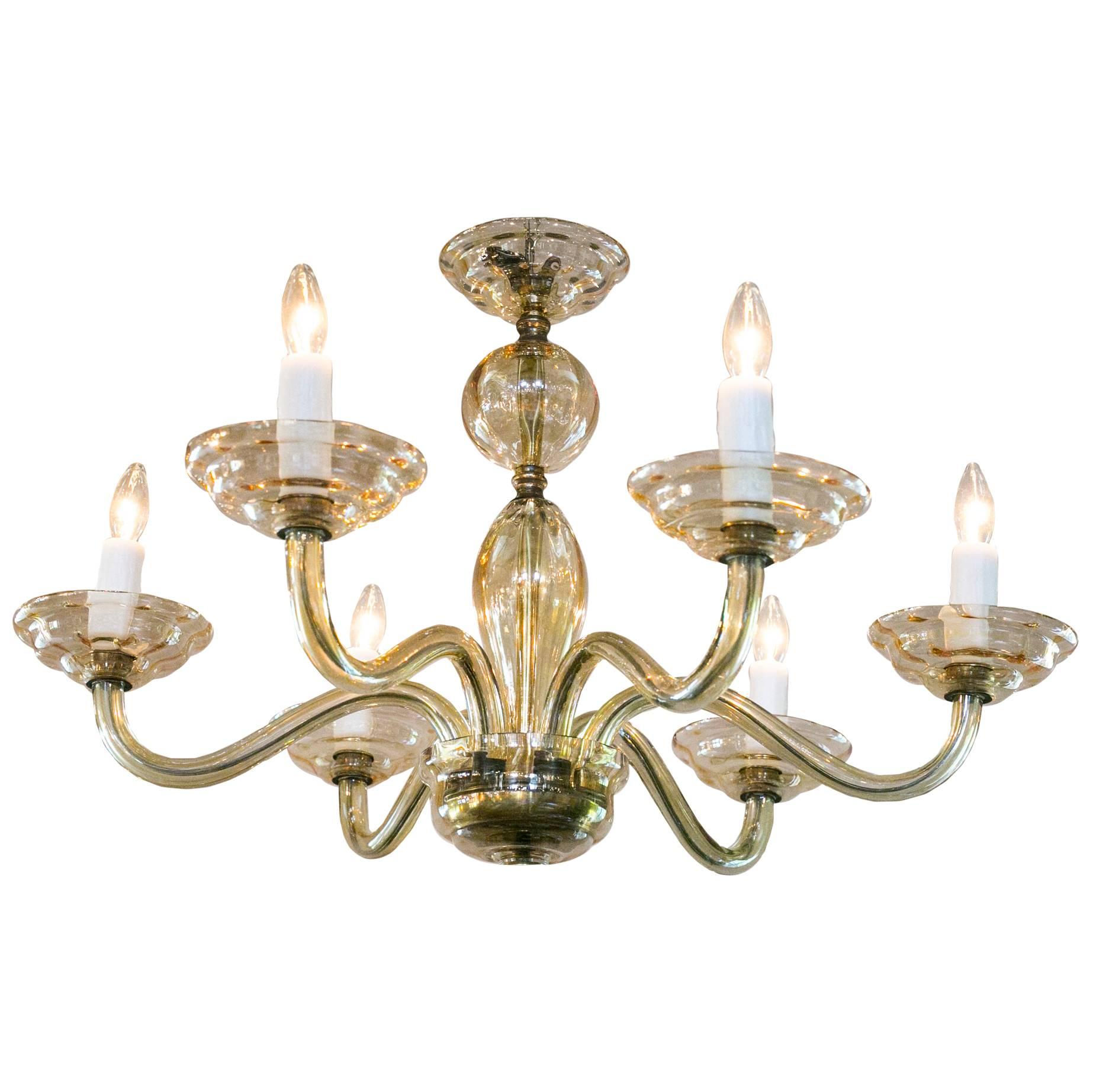 Vintage Champagne Colored Murano Glass Chandelier with Six Arms
