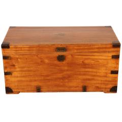 Antique Camphor Wood Trunk in Campaign Style