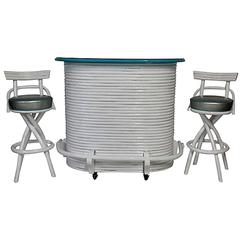 Paul Frankl Style Lacquered Rattan Bar and Stools