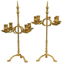 Antique Pair of Early 19th Century Four-Light Brass Candelabra